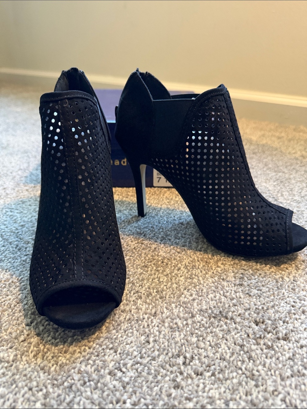Madden Girl Ranked Black Peep-Toe Booties